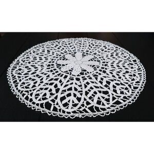 Large Lace Doily White Handmade Centerpiece Vintage  C2